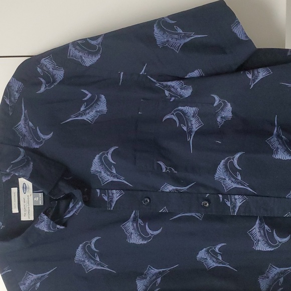 Old Navy Mens XL Chemise Classique Swordfish Navy Blue Button Down Shirt - Picture 5 of 13